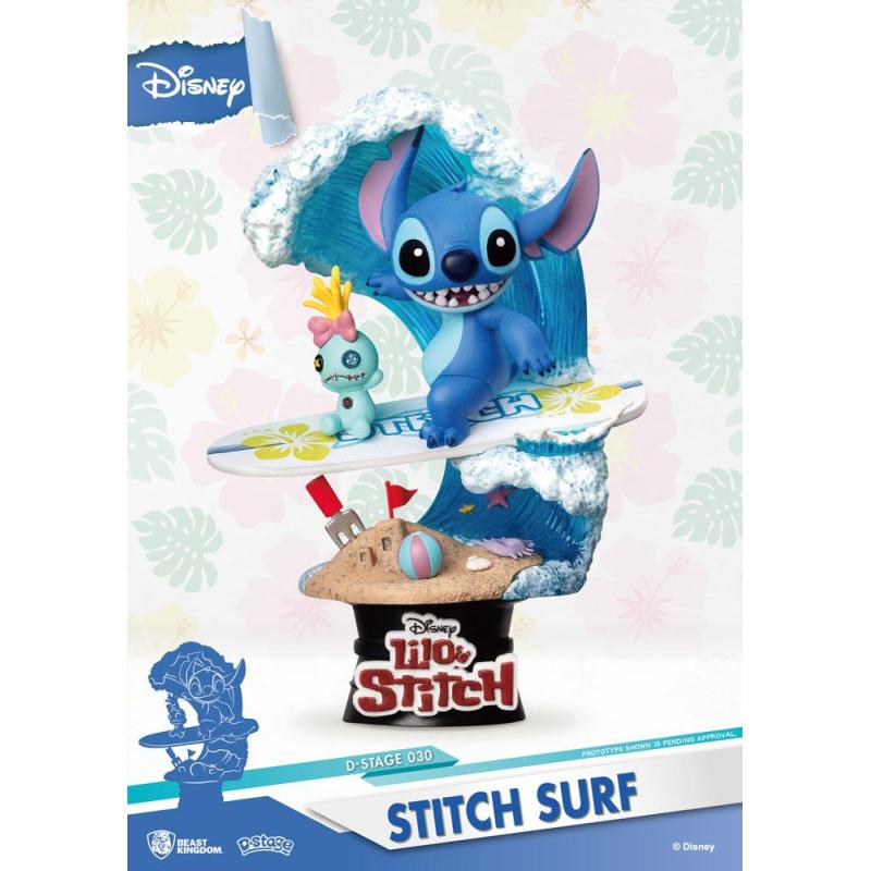 Disney Summer Series Diorama PVC D-Stage Stitch Surf 15 cm