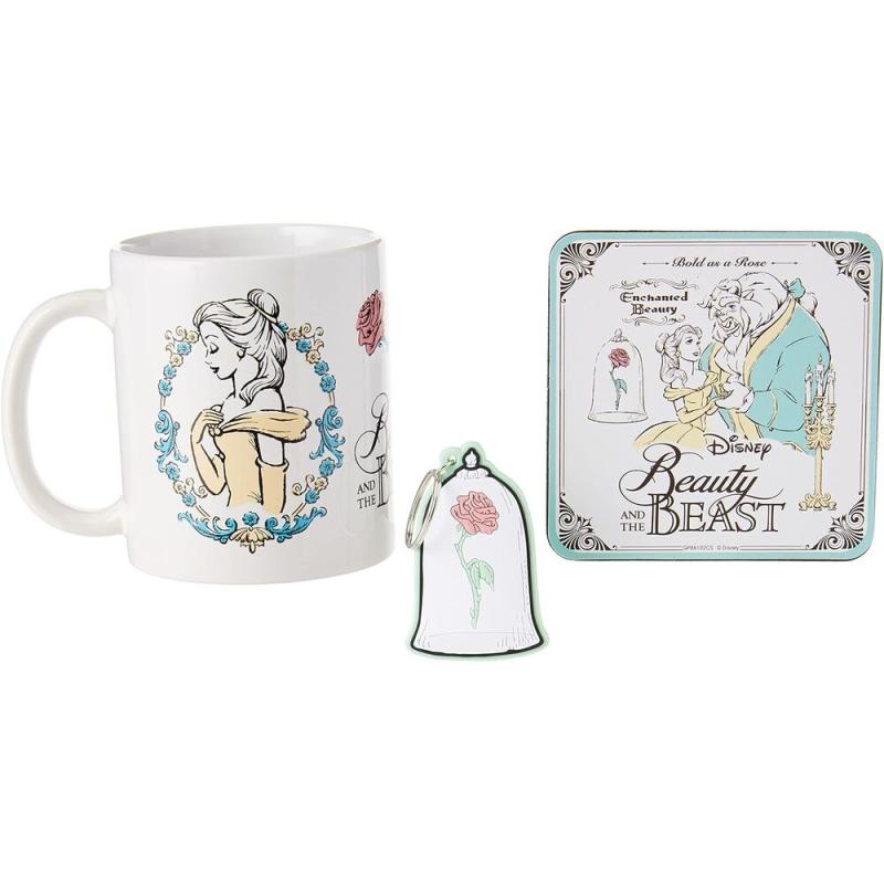 Set Taza + llavero + posavasos La Bella y la Bestia Disney