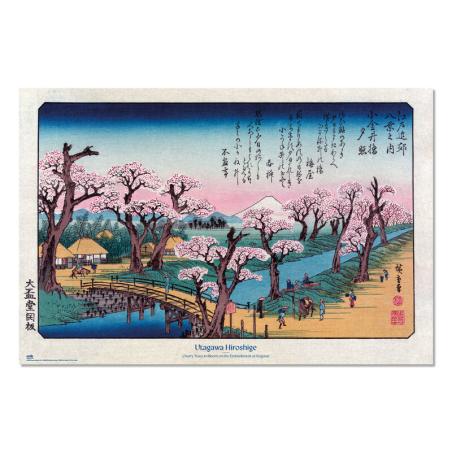 Poster Cerezos en flor en el terraplén de Koganei Hiroshige