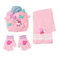 Conjunto gorro guantes braga cuello Peppa Pig