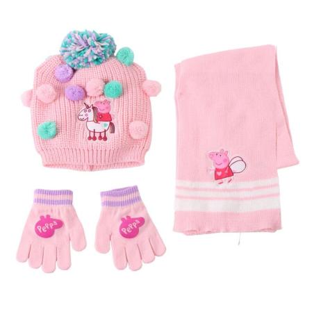 Conjunto gorro guantes braga cuello Peppa Pig