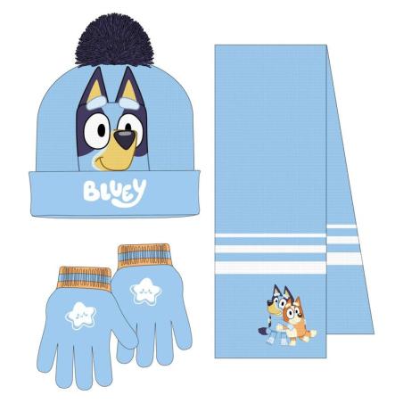 Conjunto gorro guantes braga cuello Bluey