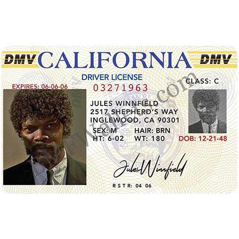 Pulp Fiction Jules Winnfield Licencia de conducir